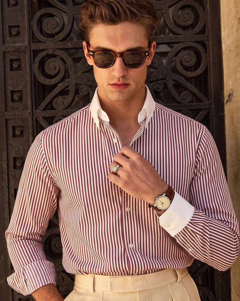 The Crownline Banker Collar Dress Shirt Merlot Red