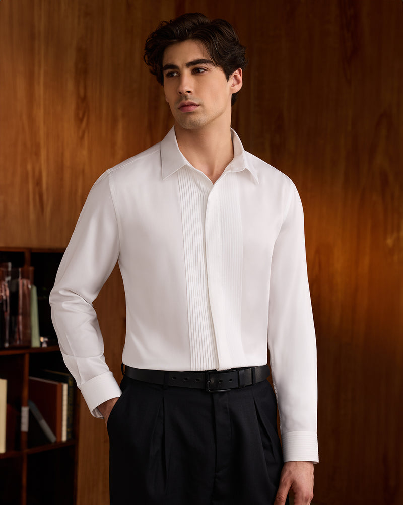 The Tux Pintuck Shirt White