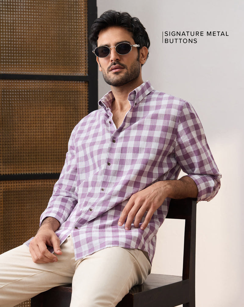 The Linen Checkerboard Shirt Heather Violet