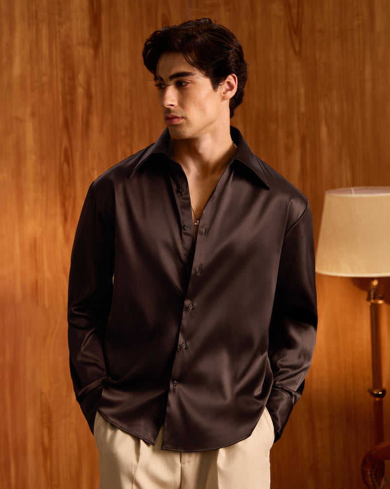 The European Collar Bamboo Shirt Brown