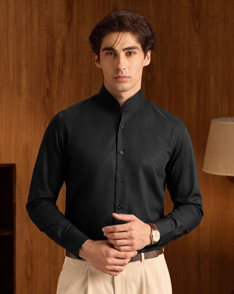 The Atelier Band Collar Shirt Black