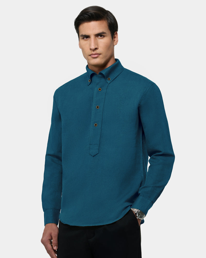 The Bastian Half Placket Linen Shirt Legion Blue