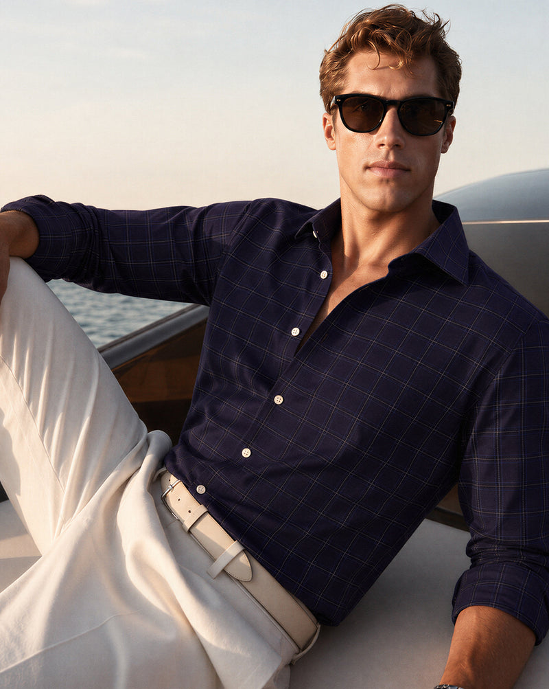 The Crownline Midnight Sand Checks Dress Shirt