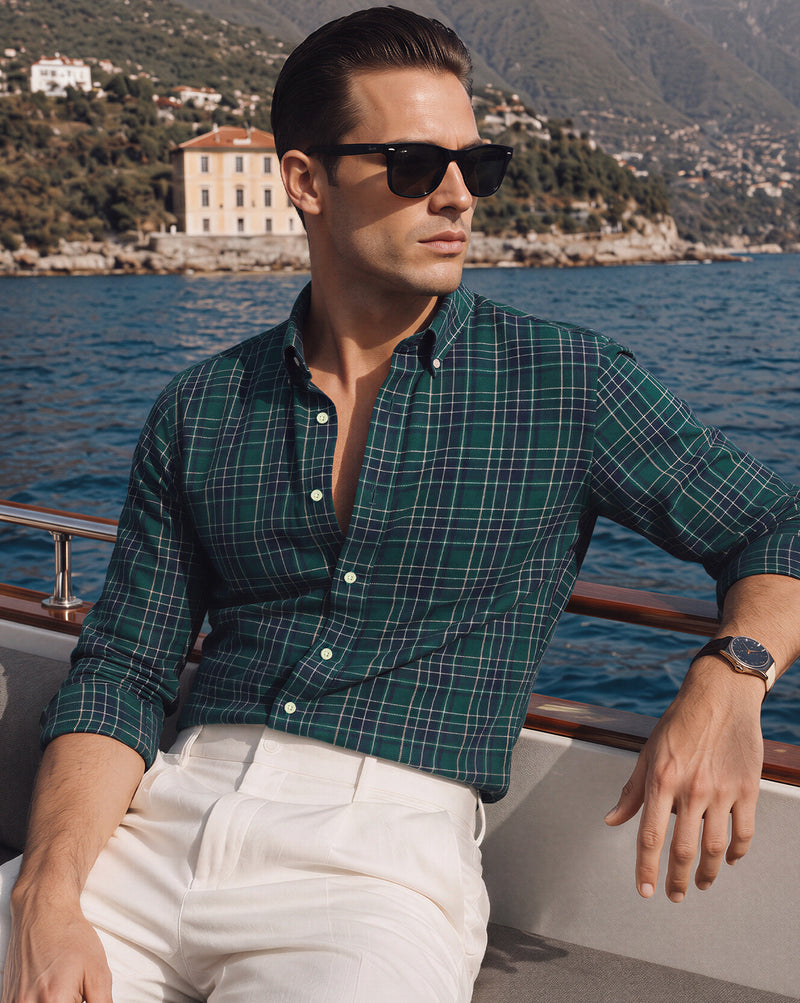 The 100% Giza Cotton Checks Shirt Verde Noire