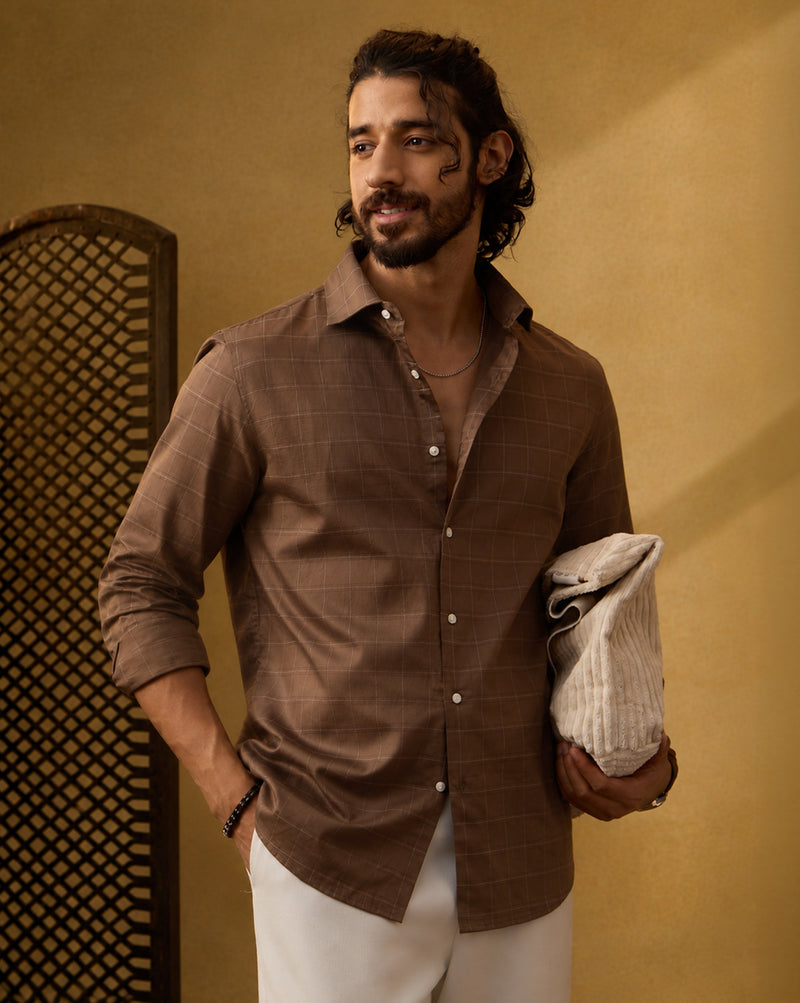 The Crownline Truffle Checks Dress Shirt
