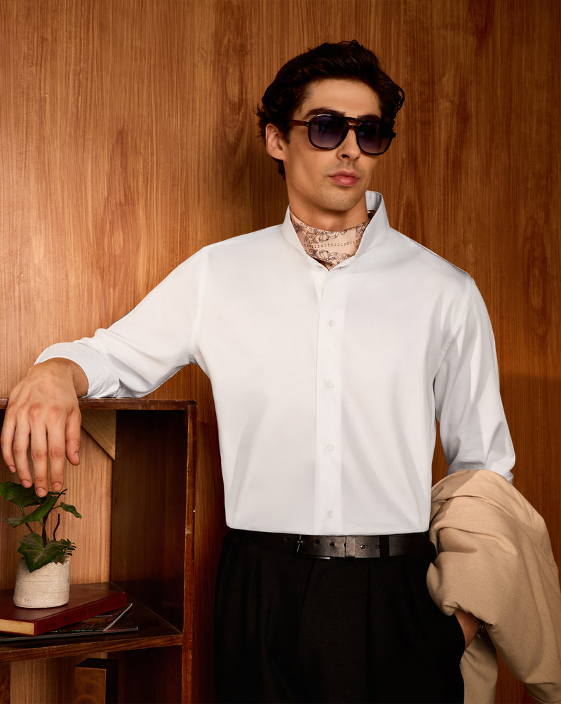 The Atelier Band Collar Shirt White