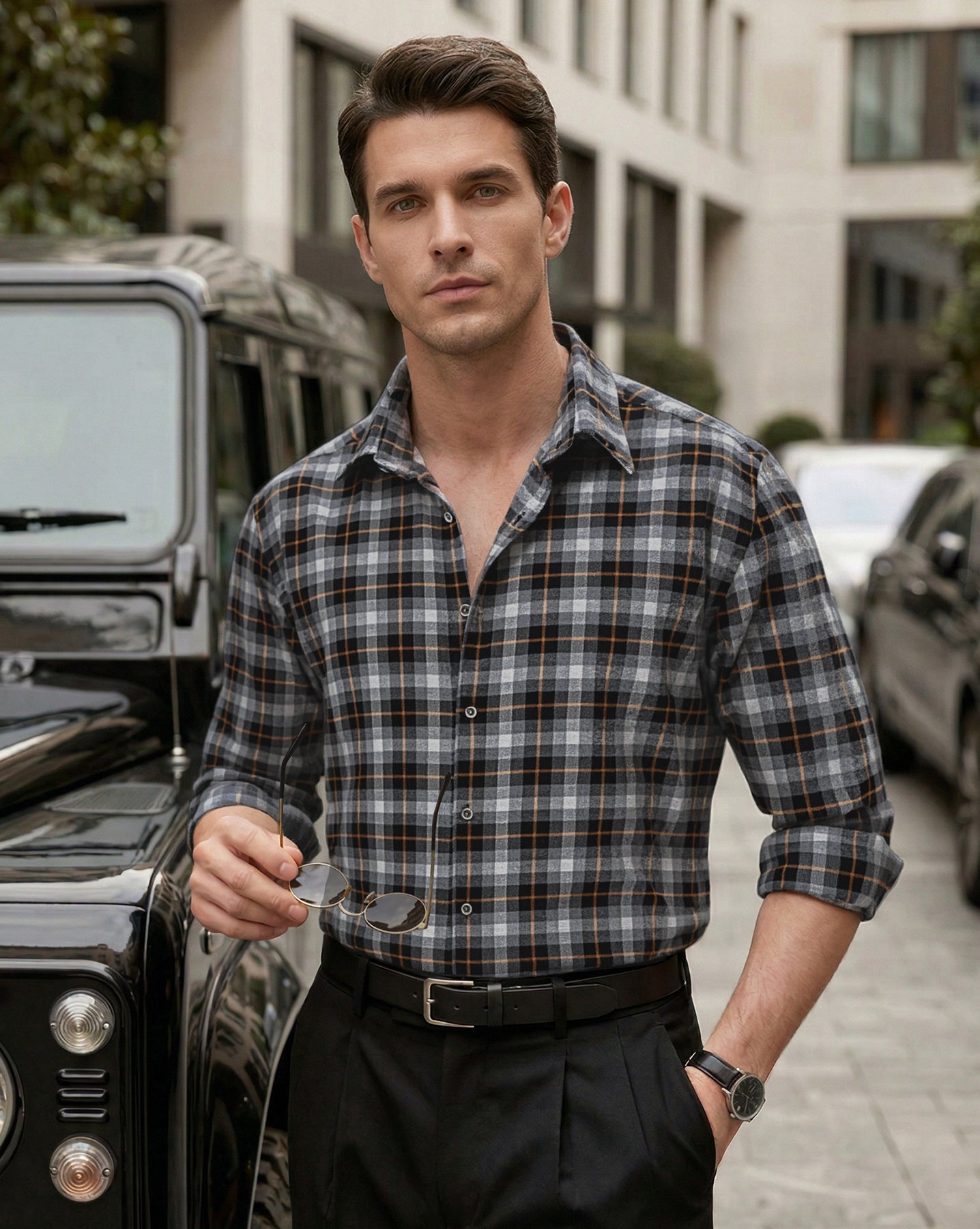 Buy Men's Charcoal Heritage Flannel Checks Shirt | Timeless Winter
