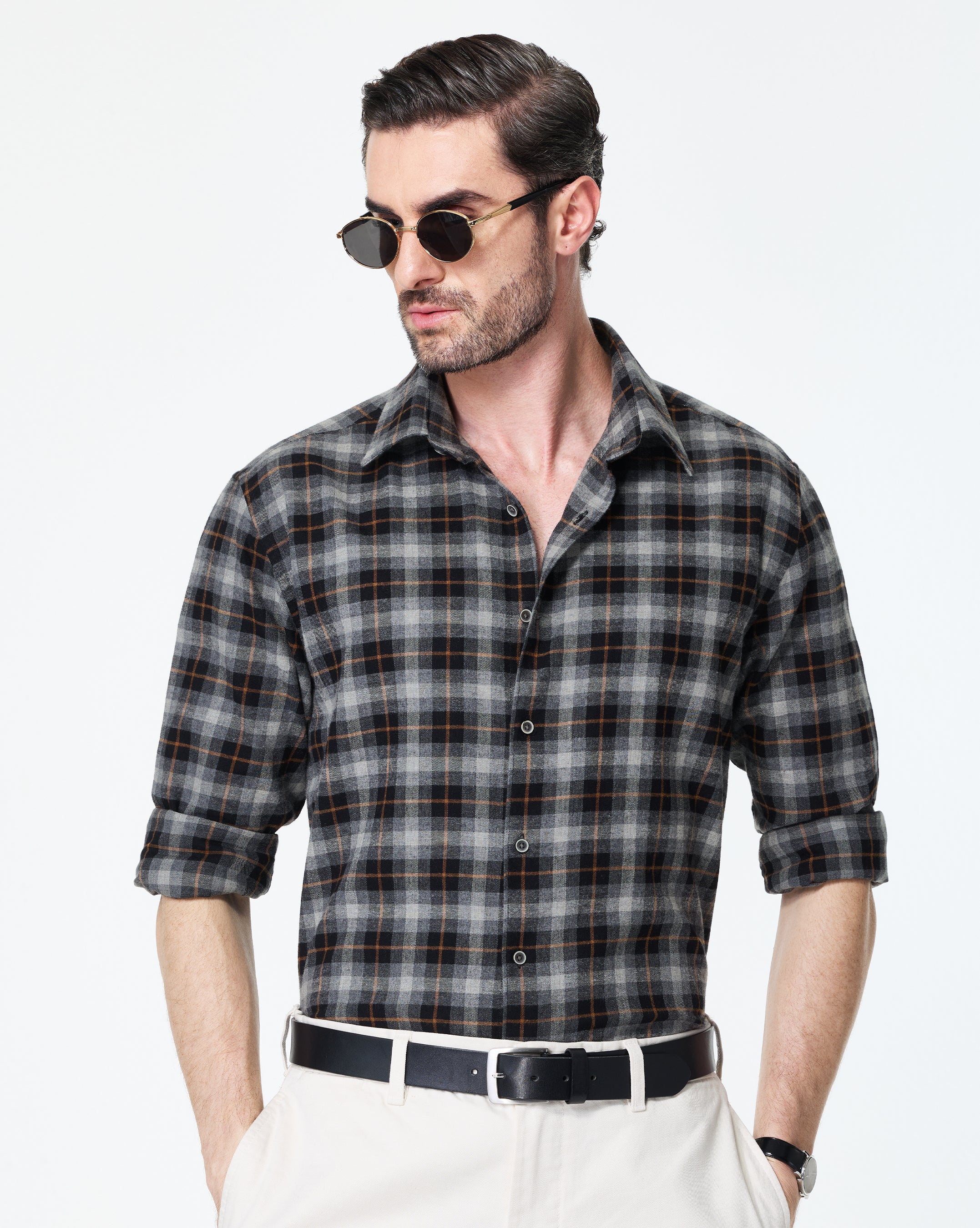 Buy Men's Charcoal Heritage Flannel Checks Shirt | Timeless Winter