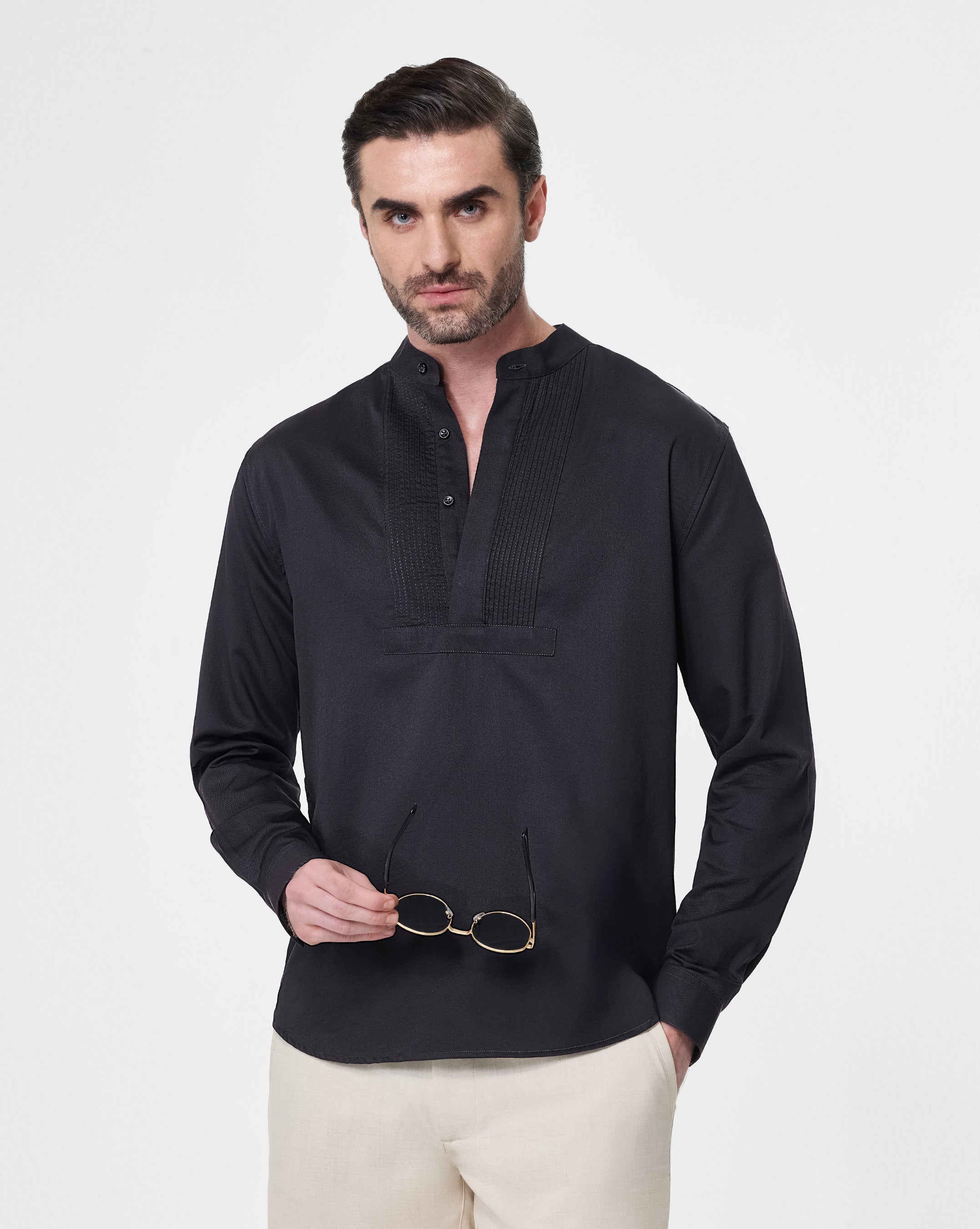 Find Men's Half Pintuck Placket Runway Shirt Berry | Comfortable