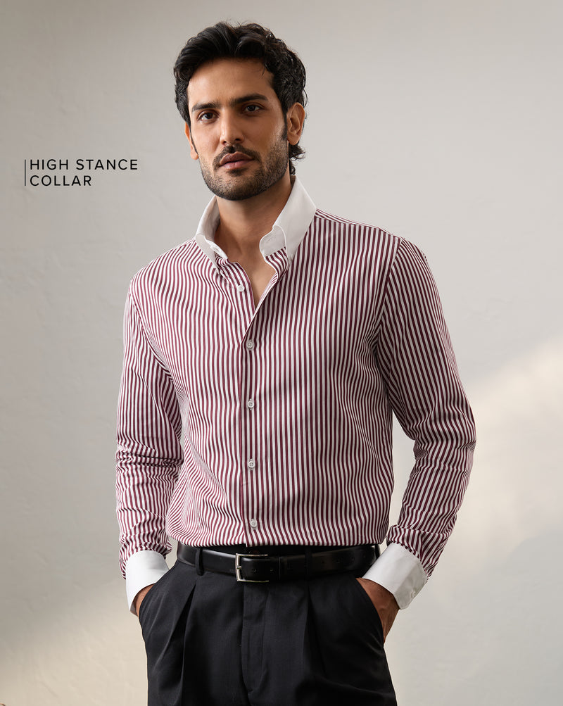 The Crownline Banker Collar Dress Shirt Merlot Red