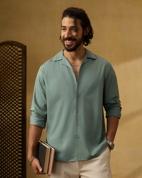 The Saint-Tropez Bamboo Cuban Shirt Sage Green