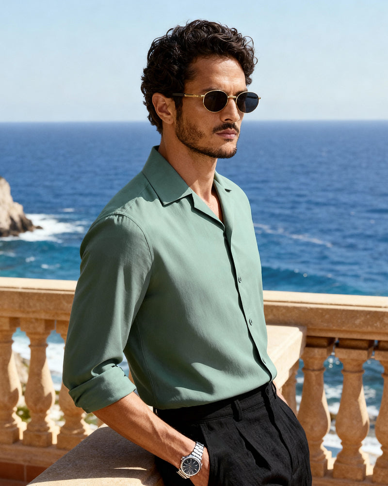 The Saint-Tropez Bamboo Cuban Shirt Sage Green