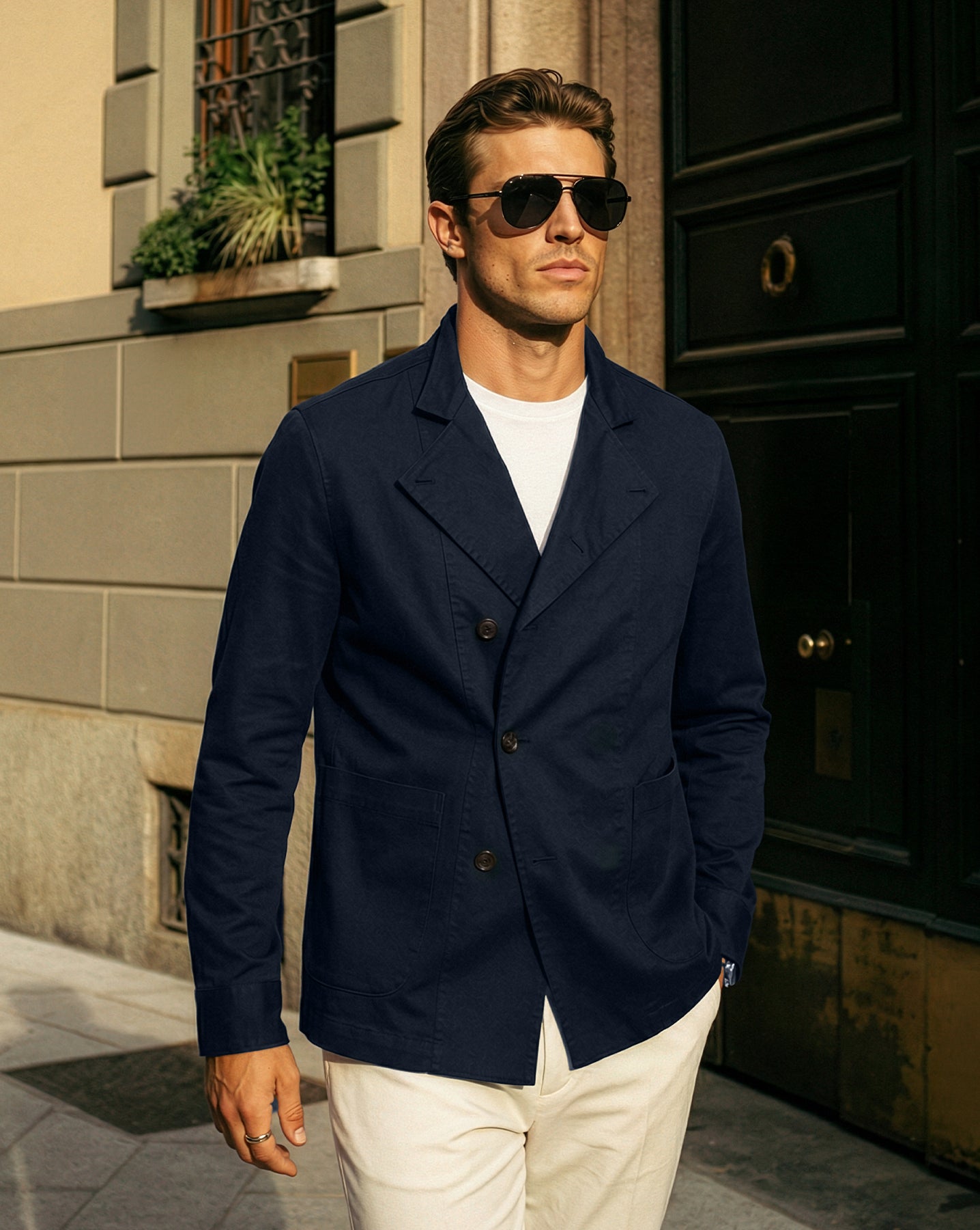 トップス deres double layered shirt jacket navy Navy Double Breasted Shacket | Men's Layering Jacket – Vahro