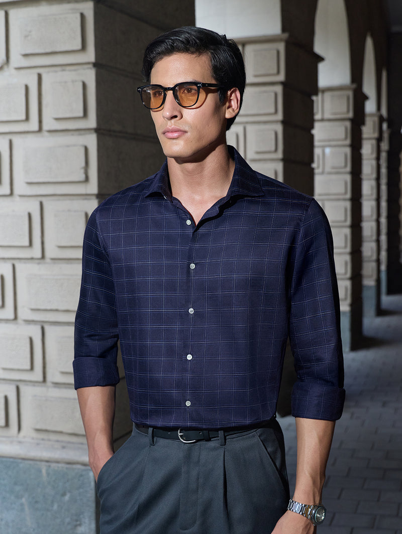 The Crownline Midnight Sand Checks Dress Shirt