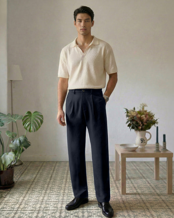 The Relaxed Textured Runway Pant Navy