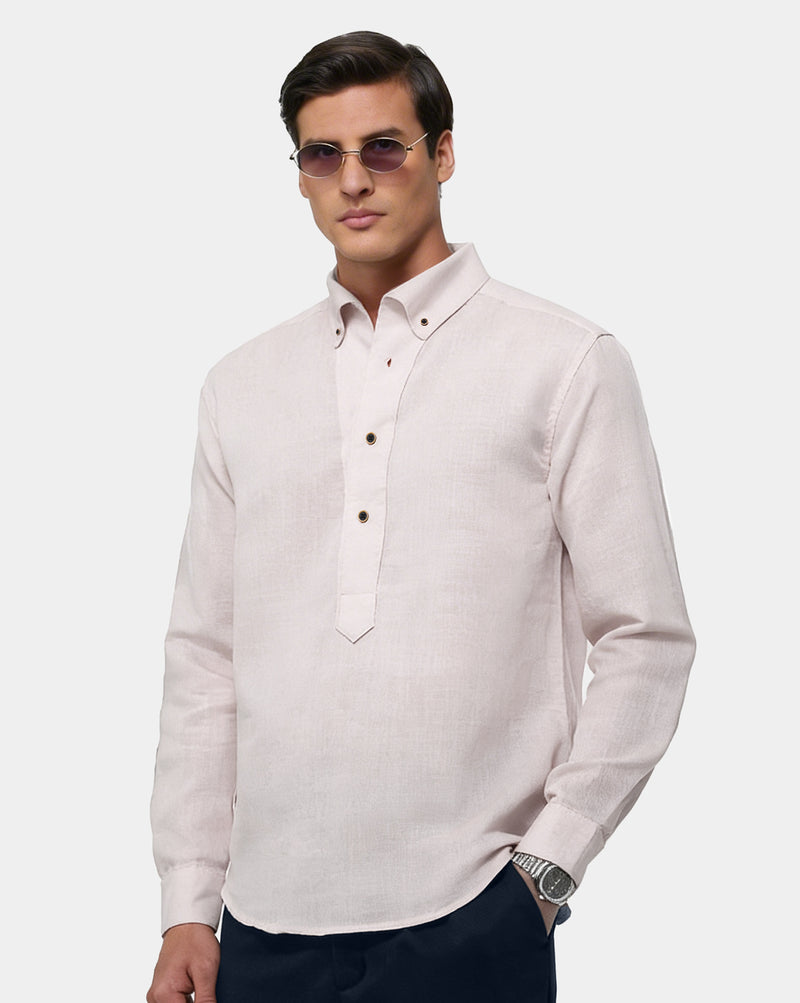 The Bastian Half Placket Linen Shirt Light Pink