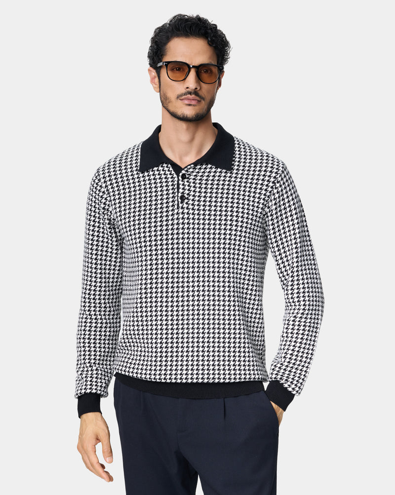 The Monarch Houndstooth Polo Sweater Noir